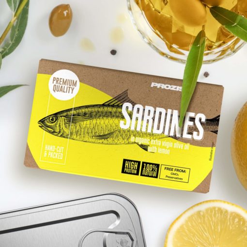 v781422 prozis sardines in organic extra virgin olive oil with lemon 120 g newin